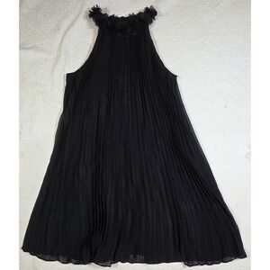 Nicole Miller New York Pleated Black Halter Trapeze Dress